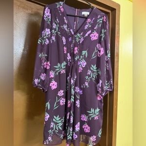Floral Purple Dress with Pink and Green Accents-Calvin Klein